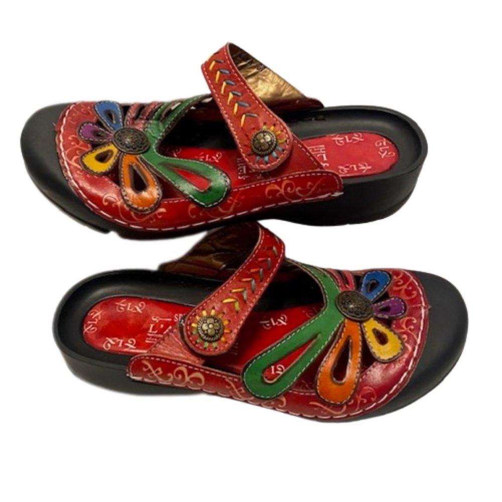 L'artiste by Spring Step Copa Red Colorful Clog Closed Toe Sandal EU 37 US 6.5 - Picture 2 of 8